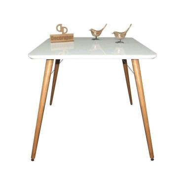 Imagem de Mesa Jantar Pés Palitos Tampo Quadrado Vidro Laqueado 110cm Branco