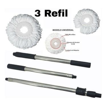 Imagem de Cabo Mop Rodo Giratório Inox 1,60 Com 3 Refil Esfregão - Perfect, Bran