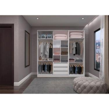 Imagem de Guarda Roupa Closet sem Portas 2 Peças, 3 Gavetas, 4 Cabideiros Branco