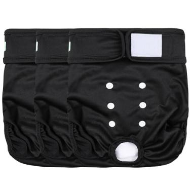 Imagem de wegreeco Fraldas laváveis para cães fêmeas fraldas reutilizáveis altamente absorventes para cães no calor fraldas de período de cachorro, pacote com 3 (preto, grande