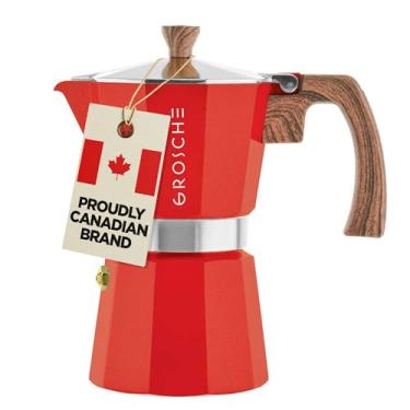 Imagem de GROSCHE Xícara de café expresso Milano 6, cafeteira de café expresso vermelha de 270 ml - Panela italiana de moka