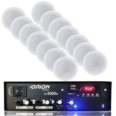 Imagem de Kit Som Ambiente 300w Bluetooth + 14 Caixas P/gesso Brancas - ORION