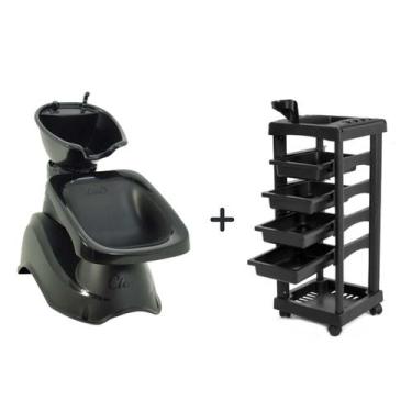 Imagem de kit salão preto lavatorio ágata + carrinho cabeleireiro - SANTA CLARA