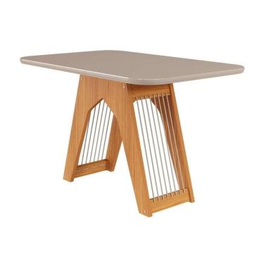 Imagem de Mesa Para Cozinha Carol + Tampo Madeirado Vidro 130x80cm Nature-off White - Cimol