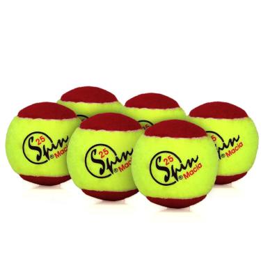 Imagem de Bola de Tênis Spin Macia 25 Soft 9B Pack com 06 Bolas Amarelo e Vermelho