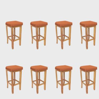 Imagem de Kit 08 Banqueta Alta Ben Gourmet Balcão Bistrô Cozinha Base Madeira Maciça Sintético Laranja - Ahz Móveis