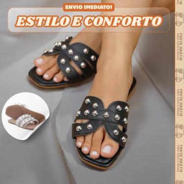 Imagem de Sandália Rasteirinha Feminina Pérolas Brilho Caminho Livre Oferta !, P