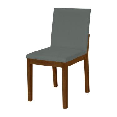 Imagem de Cadeira De Jantar Pérola Estofada Em Veludo Cinza Base Madeira Maciça Imbuia - Cor: Cinza