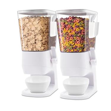 Imagem de Zeadesign Dispensador de cereais 2 peças, recipientes de cereais de 3,2 L, dispensador de lanche com tigelas, colheres, caixa de talheres, dispensador de alimentos secos para despensa, grãos de