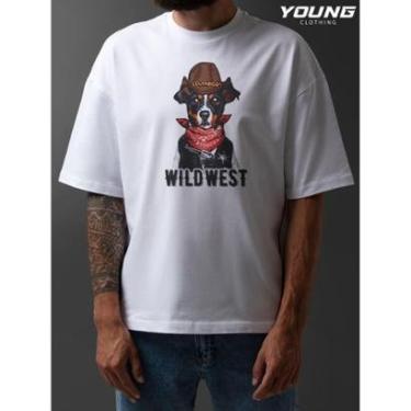 Imagem de Camiseta Oversized Dog Faroeste Streetwear Algodao Unissex Branco-Masculino