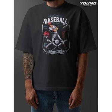 Imagem de Camiseta Oversized Baseball Streetwear Algodao Unissex Preto-Masculino
