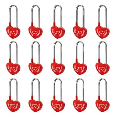 Imagem de Gradleen 15 peças, vermelho, 8,9 cm, 50 mm, cadeado de coração único, cadeado de metal de alumínio Love-You-Forever para ponte Lovelock, casamento e aniversário (sem chave)