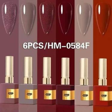 Imagem de Kit C/6 esmalte em gel 15g colorido brilhante Zem - oem, HM-0584-F