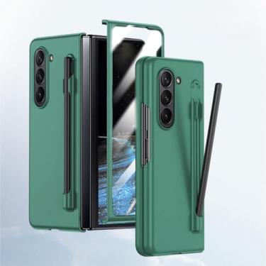 Imagem de HOULEE Capa para Samsung Galaxy Z Fold 5 com caneta S e protetor de tela, capa de telefone amigável para a pele com suporte para S Pen carregamento sem fio, capa protetora completa para PC para Galaxy