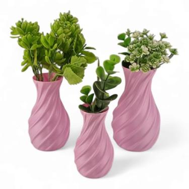 Imagem de Conjunto de 3 Vasos Decorativos em Rosa, Altura 14/12/10 cm, Design Espiral (Rosa)