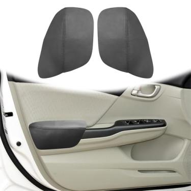 Imagem de QianBao 2 peças de substituição de capa de couro para apoio de braço da porta dianteira para Honda Civic de 9ª geração 2012-2015, painel de porta esquerda e direita DIY com ferramenta de instalação
