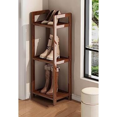 Imagem de Sapateiro sapato de bambu, torre vertical de armazenamento de sapatos pequena, organizador de prateleira de canto de madeira para armário, casa de banho, varanda, organizador de sapatos para