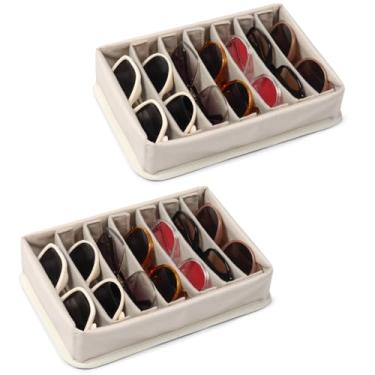 Imagem de Bukere Pacote com 2 bandejas organizadoras de óculos de sol, estojo ajustável para vários pares, armazenamento de óculos para mulheres e homens, Marfim, tamanho �nico