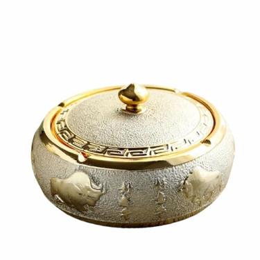 Imagem de Cinzeiros de mesa de cerâmica cinzeiro de mesa com tampa criatividade simples moderno à prova de vento para fumar para uso doméstico escritório ornamentos (tamanho: dourado D)