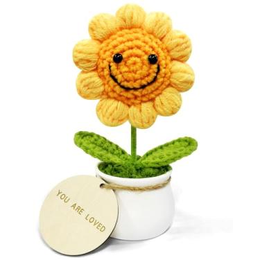 Imagem de XIZIX Girassol de crochê, flores de crochê para decoração de painel de escritório de carro, presentes motivacionais para mulheres e meninas, decorações de festa engraçadas, com você é amado placa de