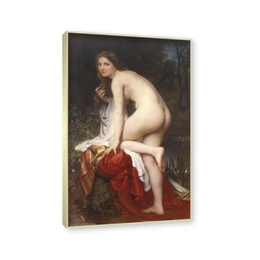 Imagem de NHLDZYH Moldura dourada champanhe. Impressões de arte William Adolphe Bouguereau - Pintura de retrato - (mulher tomando banho) - Pôster temático de mitologia grega - Pôster de decoração de parede