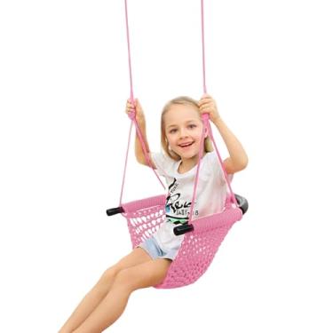 Imagem de JKsmart Conjunto de balanço para crianças com corda resistente para brincar seguro para crianças, perfeito para ambientes internos, externos, parquinho, casa, árvore, com ganchos de pressão e tiras de balanço, capacidade de 200 kg, rosa