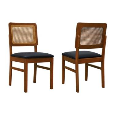 Imagem de Kit 2 Cadeiras Madeira Maciça Lyon Encosto Telinha Amêndoa Assento Estofado Corano Preto