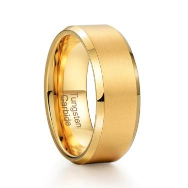 Imagem de Holizaly Anel masculino de carboneto de tungstênio de 6 mm, 8 mm, banhado a ouro 24 k, acabamento polido, acabamento polido, ajuste confortável, Metal, Sem pedra preciosa