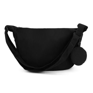 Imagem de Bolsa transversal feminina, bolsa de ombro de lona de grande capacidade com 1 bolsa pequena, bolsa transversal moderna para uso diário em viagens, Preto