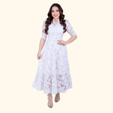 Imagem de Vestido Feminino Luxo Social Bordado Manga Princesa - KOPYTTA, Branco,