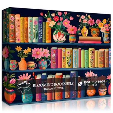 Imagem de Blooming Bookshelf Jigsaw Puzzles 1000 Pieces, PICKFORU Wildflower Pages Puzzle, Plant Floral Flowers Books Literary Themed, Colorful Art Library Impossible Challenging Puzzles for Adults