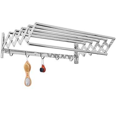 Imagem de Toalheiro para toalhas, suporte de parede, arejador, secador, roupas, dobrável, retrátil, dobrável, para lavanderia, banheiro, torre, trilho, barra, cabide de vestuário (tamanho: 90 cm/3 O novo