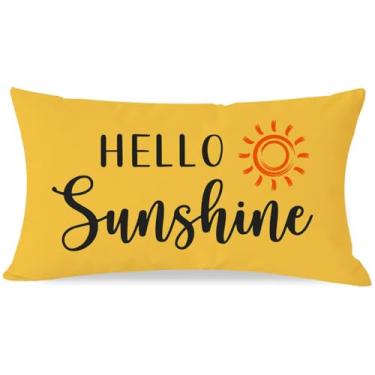 Imagem de PANDICORN Capa de almofada amarela primavera verão 30 x 50 cm Hello Sunshine Sun Decorações de casa de fazenda decoração lombar decorativa capa de almofada para casa sala de estar sofá sofá pátio
