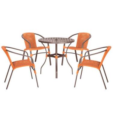 Imagem de 04 Cadeiras Floripa e Mesa Roma 100Cm Marrom e Corda Nautica Trama Ori