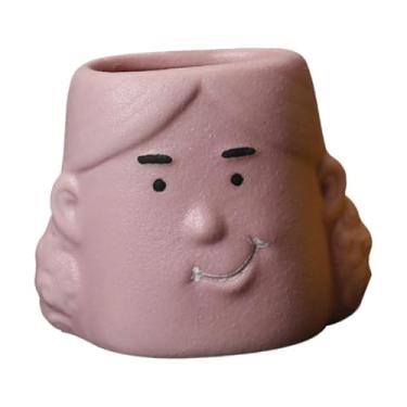 Imagem de Bothyi Vaso de cerâmica pequeno, vaso de flores engraçado com desenho animado, enfeite de mesa, de flores moderno, de plantas fofo para pátio, quarto, Menina Rosa