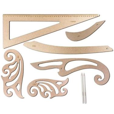 Imagem de Jogo Réguas Costura Esquadro Curva Francesa Modelista + Giz - LAPIDARE