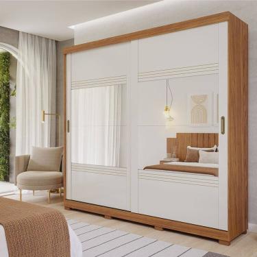 Imagem de Guarda-Roupa Casal 2 Portas de Correr 4 Espelhos e Pés 243cm 100% MDF Marsala Espresso Móveis