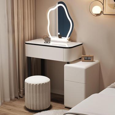 Imagem de Conjunto De Vaidade Com Espelho Led, Conjunto De Maquiagem Com 3 Gavetas & Armário De Armazenamento, Mesa De Maquiagem Com Banquinho Acolchoado Para Quarto, 3 Cores De Il, Whitea, 27.6"/70cm