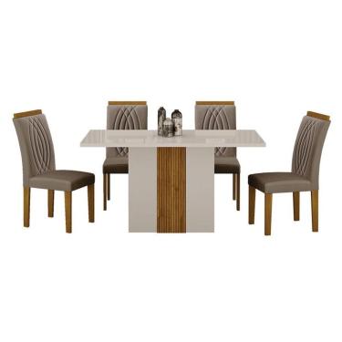 Imagem de Mesa De Jantar Doha 120x80 Reto Off White Decor Off Com 4 Cadeiras Freijó Joli Camurça - Leifer Móveis