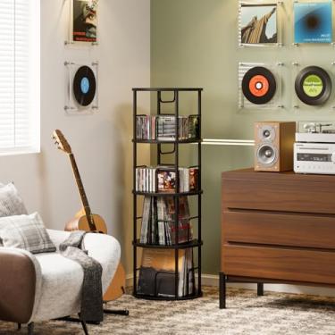 Imagem de APPOLYN Estante rotativa de 4 camadas, estante de canto giratório com tela 360, estante de metal para sala de estar, escritório, quarto, preta