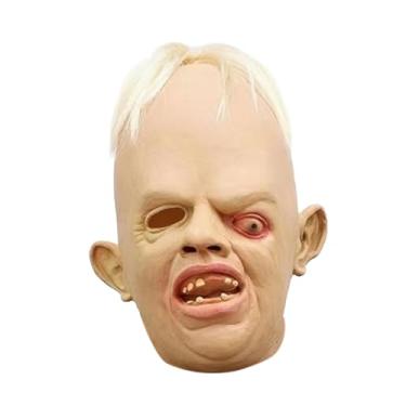 Imagem de kowaku Máscara de cabeça de terror, cobertura total para cabeça, fantasia assustadora de Halloween, olhos inclinados, máscara de látex, chapéu para festa