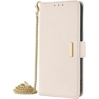 Imagem de LYJSMGZ Capa fólio para Sony Xperia 1 VII, capa protetora interna macia de couro transversal com corrente de metal, capa interna de proteção total, branca, Xperia 1 VII