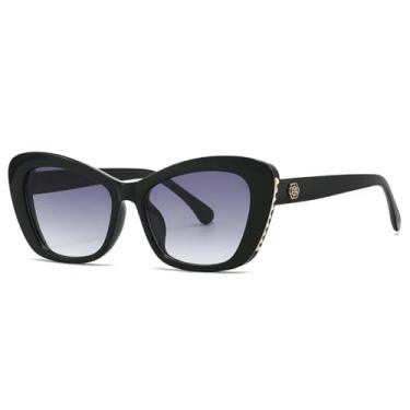 Imagem de Óculos de sol estilo gatinho com armação grande, óculos de sol vintage de luxo, populares com rebite UV400 (preto e cinza)