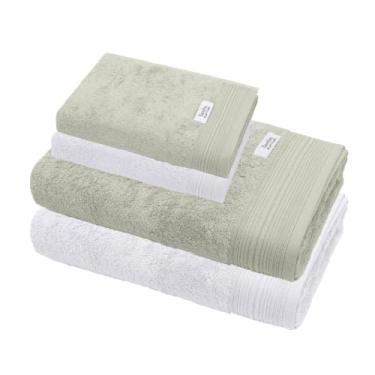Imagem de Jogo de Toalha De Banho e Rosto, Gigante, 4 Pe�as, 100% Bambu Natural, Buettner, Alta Absor��o, Toque Aveludado, Altihaus (Branco/Verde Lima)