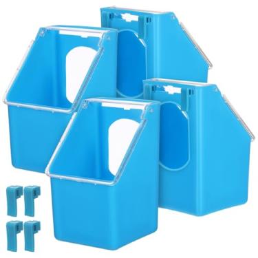 Imagem de POPETPOP Alimentador de plástico de pombo, 4 peças, caixa suspensa para alimentação de pássaros de codorna para pássaros, pássaros, pombos, papagaios, periquitos, acessórios de gaiola de periquito