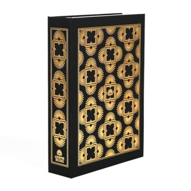Imagem de Juniper Books Caixa de armazenamento de arquivo | Caixa de livros para armazenar marcadores, capas de livros, acessórios de livros, joias ou colecionáveis (preto e dourado)
