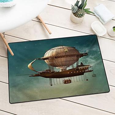 Imagem de Tapete de porta universal de fantasia, cenário de céu surreal com imagem espacial Steampunk Airship Fairy Sci Fi Stardust, para ambientes internos e externos, porta da frente, áreas de alto tráfego, L
