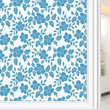 Imagem de Película de janela de privacidade de flores, textura de estilo floral, filme de vidro para sala de estar e escritório em casa, L90 x C 190 cm