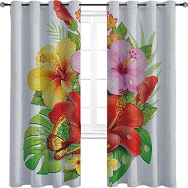 Imagem de Cortinas blackout Havaí para quarto - isolamento térmico, economia de energia e redução de ruído, para quarto, jardim de infância, sala de estar, L 250 x C 213 cm multicolorido 45 cm