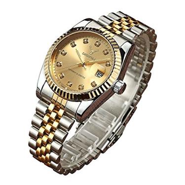 Imagem de USWATCH Relógio masculino fashion de luxo de aço inoxidável com strass à prova d'água esportivo feminino unissex de quartzo, Prata e ouro, Negócios, moda casual, esportes